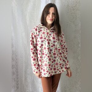 Vintage 1990s Cabin Creek Floral Quarter Zip Fleece Pullover Cottage Cozy